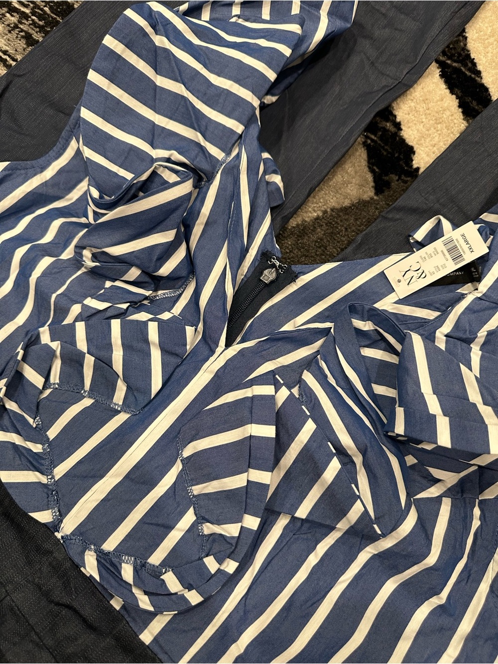 Striped Blue Ruffle Jumpsuit - Picture 3 of 4